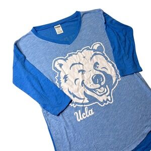 UCLA Bruins T Shirt Women M Blue PINK Victoria's Secret  Bear Graphic Oversized‎